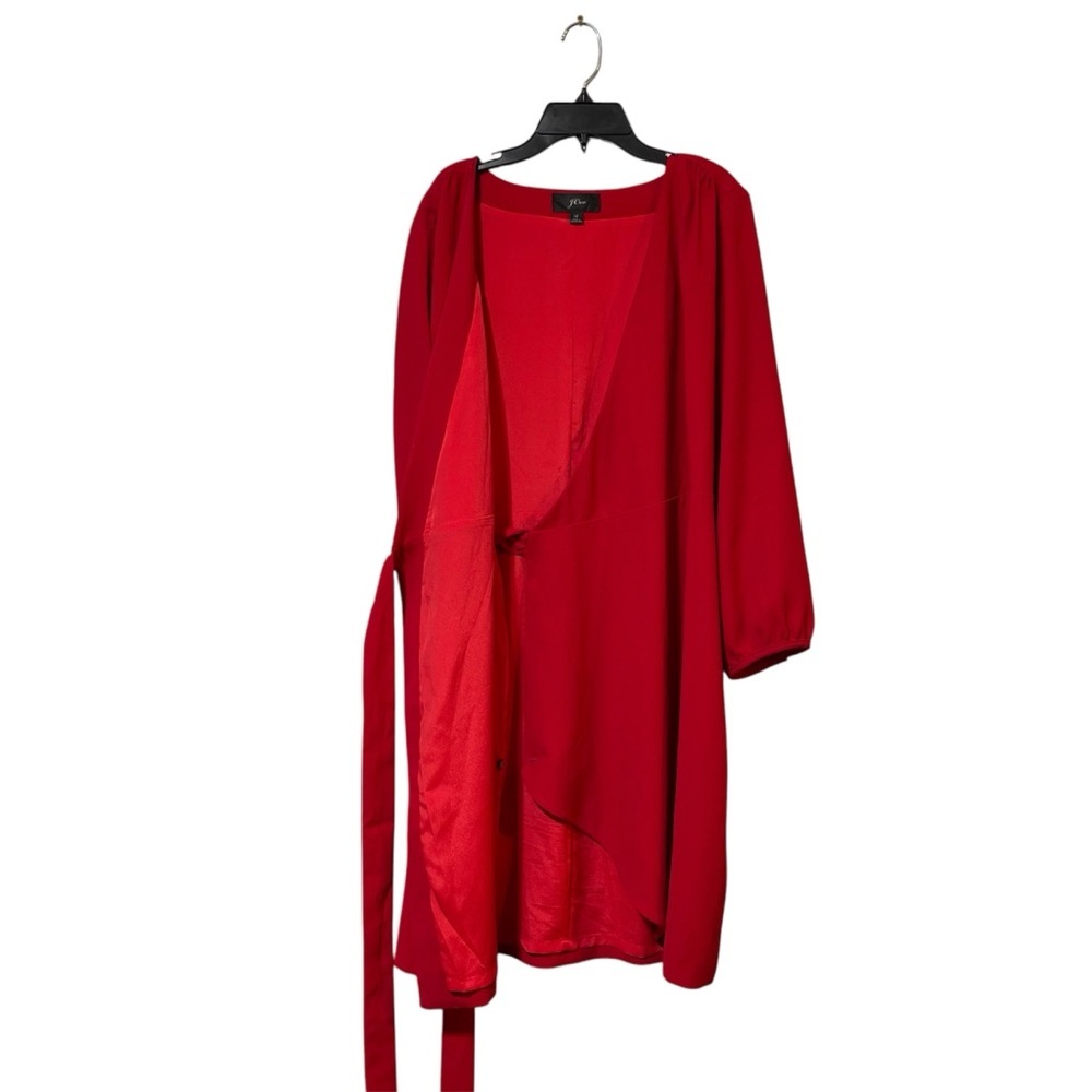 J. Crew size 12 crepe wrap Belted short dress red 3/4 sleeve Holidays  Lined - Picture 4 of 13